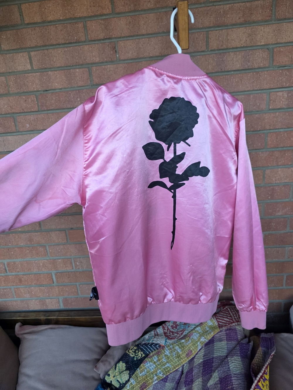 Pink Satin Floral-Back Bomber Jacket - Unbranded